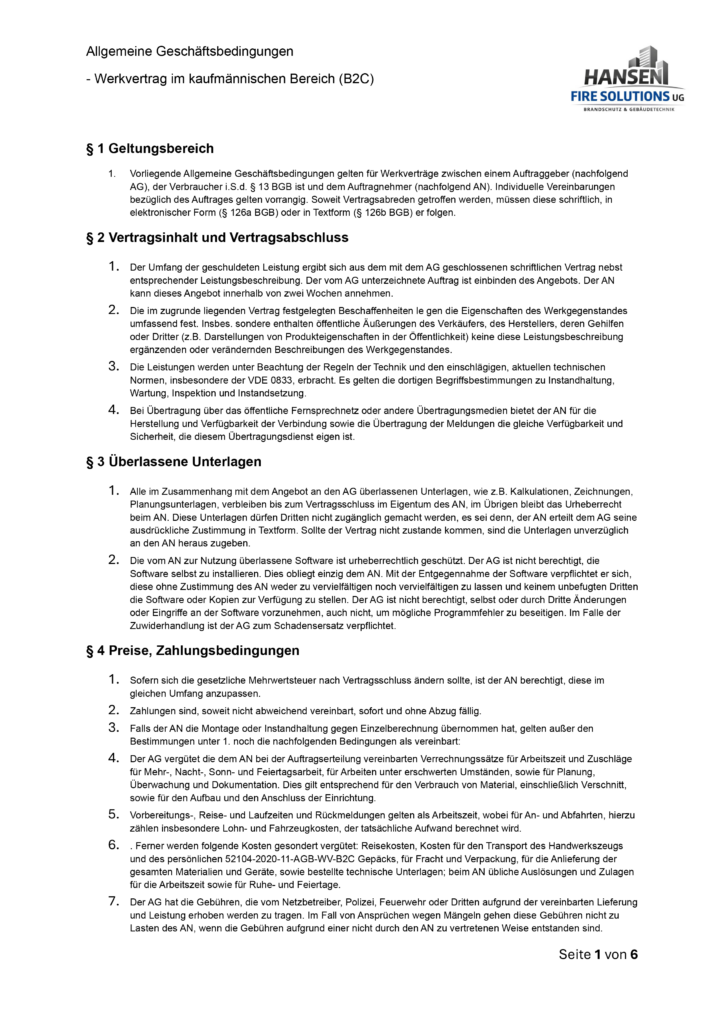 Allgemeine Geschäftsbedingungen B2C Seite 1