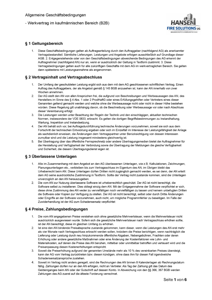 Allgemeine Geschäftsbedingungen B2B Seite 1